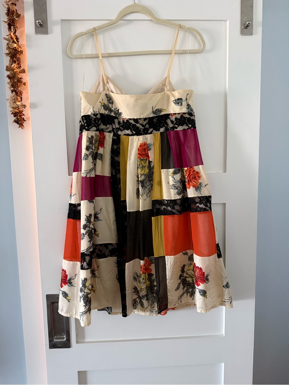 Boston Proper Muse Collection Cream Spaghetti-Strap Patchwork Mini - Picture 6 of 10